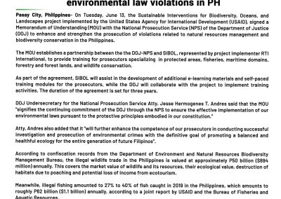 PRESS RELEASE: USAID-DOJ inks MOU in furtherance of prosecution of environmental law violations in PH